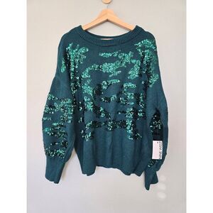 Nine West XXL Teal Sequin Sweater NWT Holiday Glam Statement Knit Top Plus Curvy